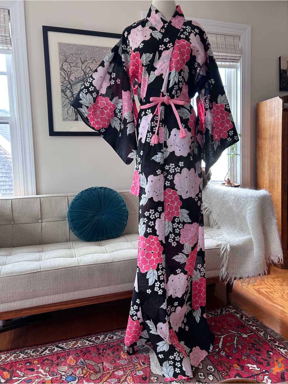 Cotton Floral Yukata with Obijime Cord - Picture 3 of 8